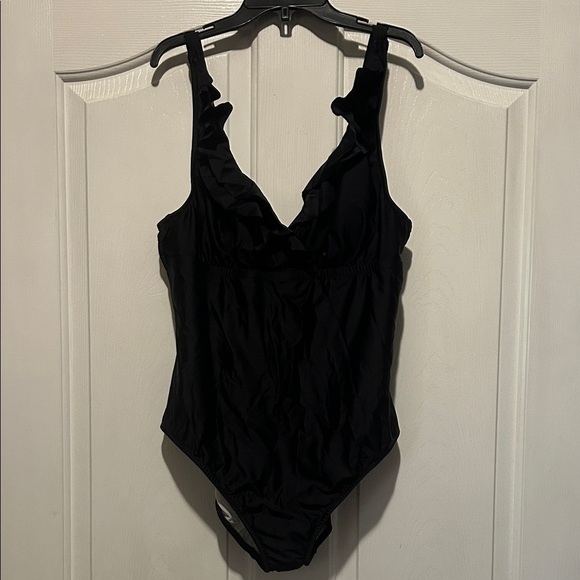Venus Black Ruffled One-Piece Swimsuit - Picture 1 of 9